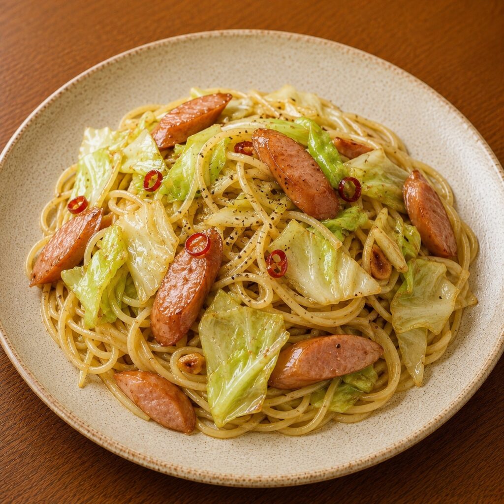 ウインナーとキャベツのペペロンチーノ